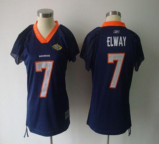 Broncos #7 John Elway Blue Women's Field Flirt Super Bowl Stitched NFL Jersey